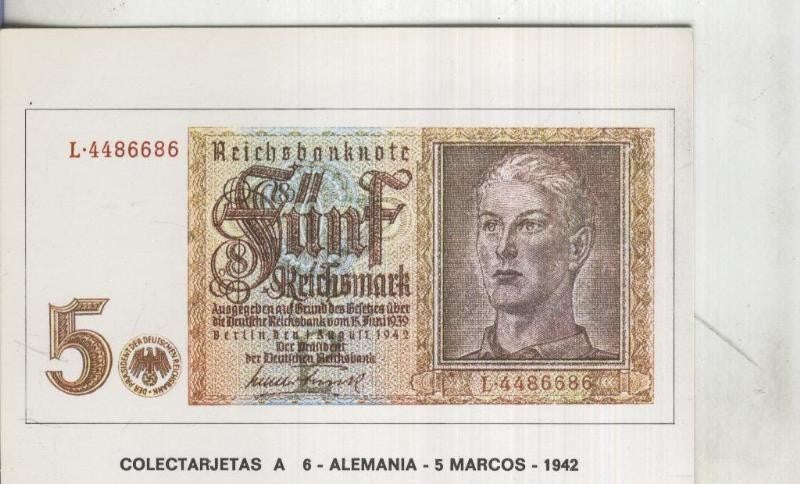 Postal: Billetes Banco Aleman, 5 marcos