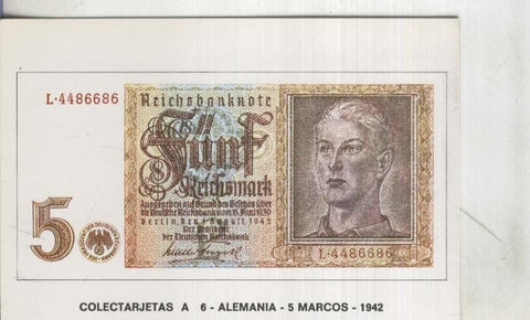 Postal: Billetes Banco Aleman, 5 marcos
