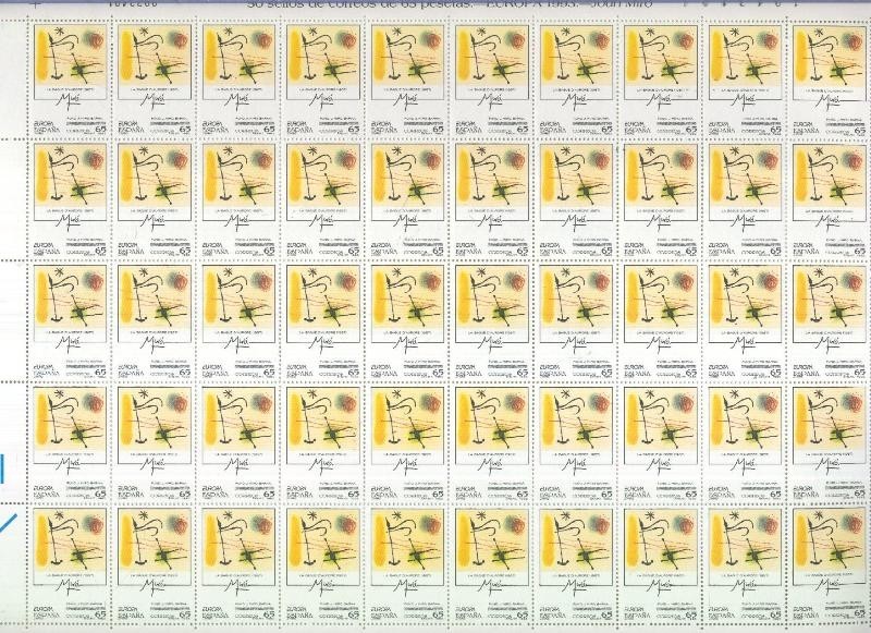 Hoja 50 sellos de correos de 65 pesetas : Joan Miro: europa 1993