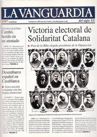 LA VANGUARDIA año 1907. Victoria electoral de Solidaritat Catalana