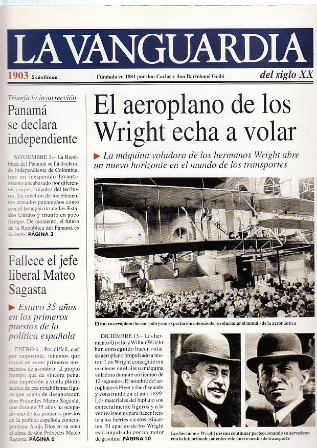 LA VANGUARDIA año 1903. El aeroplano de los Wroght echa a volar