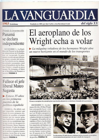 LA VANGUARDIA año 1903. El aeroplano de los Wroght echa a volar