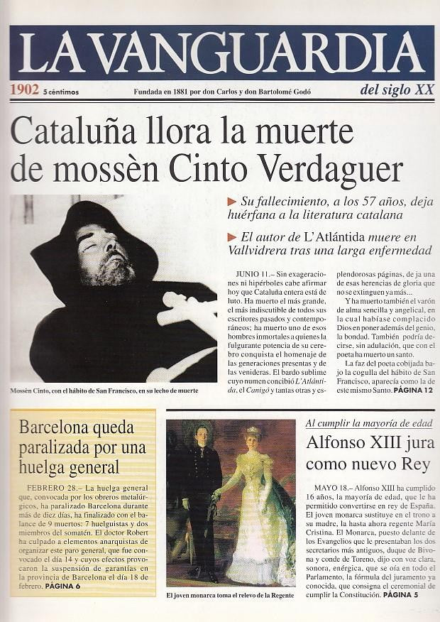 LA VANGUARDIA año 1902. Cataluña llora la muerte de Cinto Verdaguer
