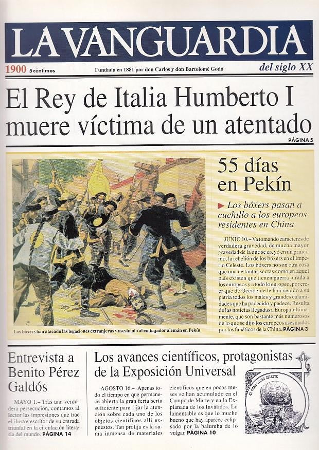 LA VANGUARDIA año 1900. El rey de Italia muere victima de una atentado