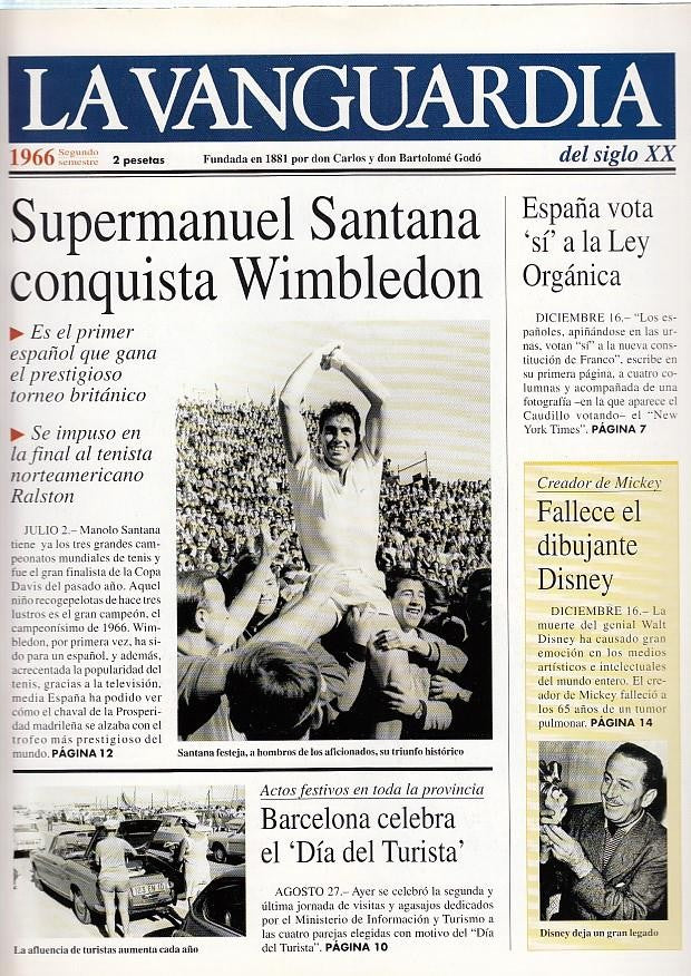 LA VANGUARDIA año 1966 segundo semestre. Supermanuel Santana conquista Wimbledon
