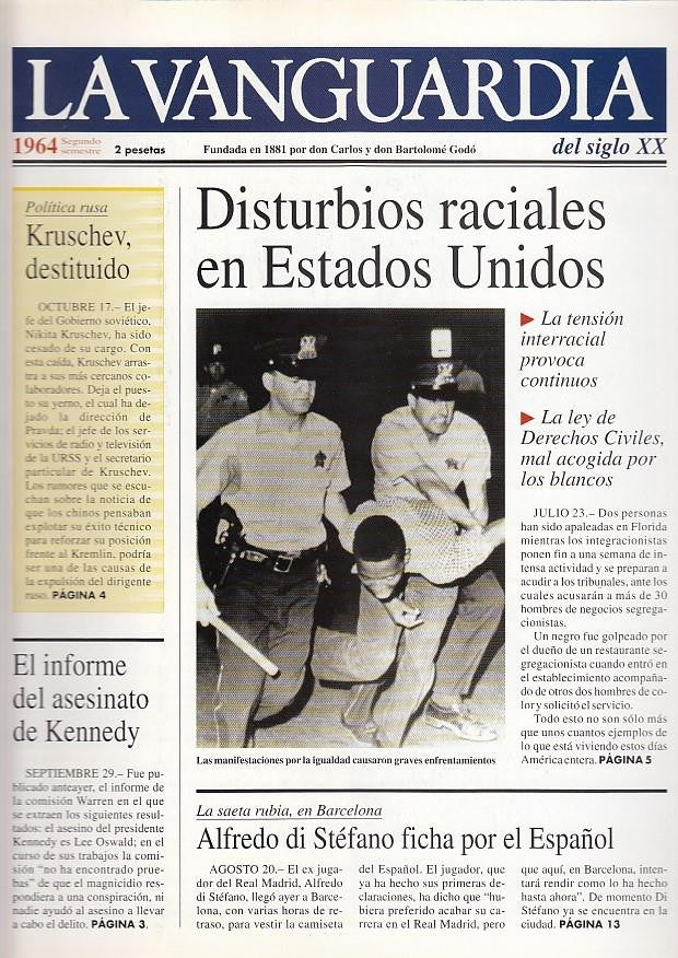 LA VANGUARDIA año 1964 segundo semestre. Disturbios raciales en Estados Unidos