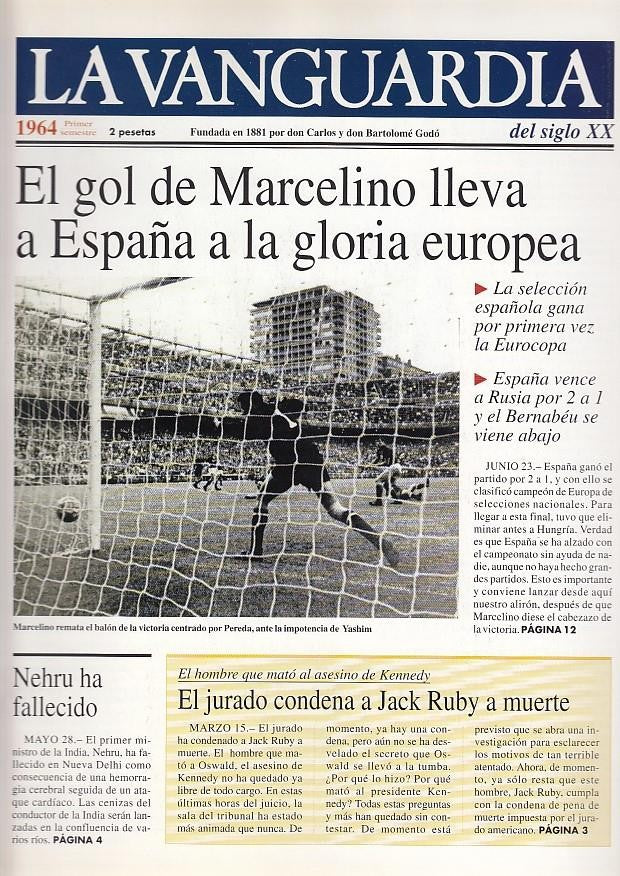 LA VANGUARDIA año 1964 primer  semestre. El gol de Marcelino lleva a España a la gloria europea