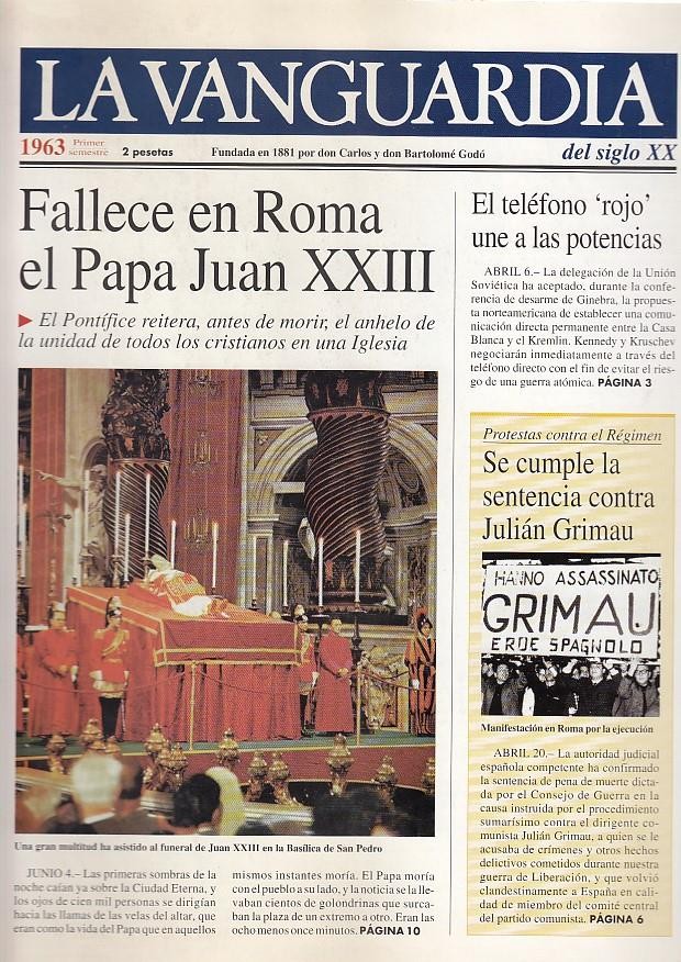 LA VANGUARDIA año 1963 primer  semestre. Fallece en Roma el Papa Juan XXIII