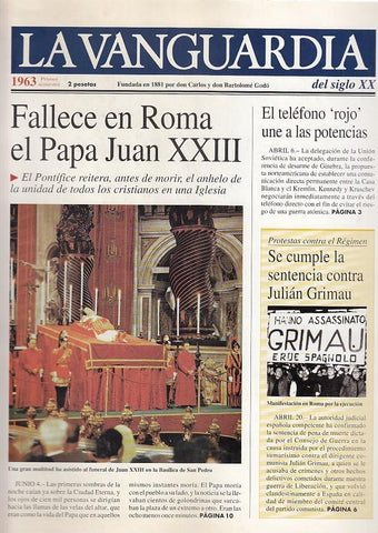 LA VANGUARDIA año 1963 primer  semestre. Fallece en Roma el Papa Juan XXIII