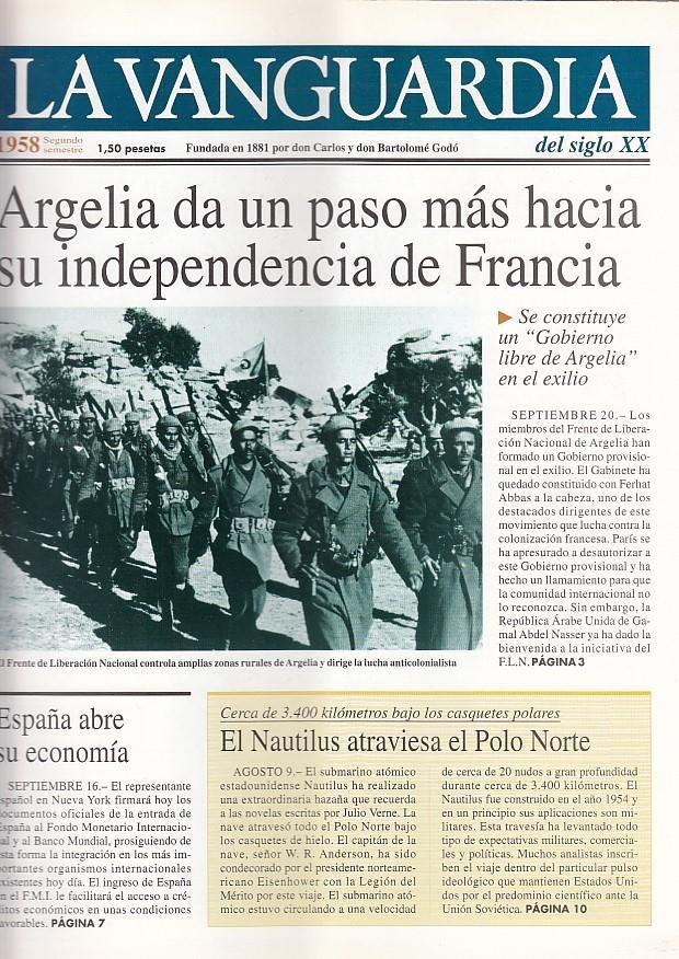 LA VANGUARDIA año 1958 segundo semestre. Argelia da un paso mas hacia su independencia de Francia