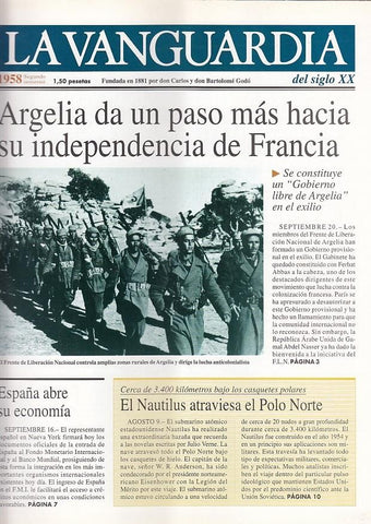 LA VANGUARDIA año 1958 segundo semestre. Argelia da un paso mas hacia su independencia de Francia