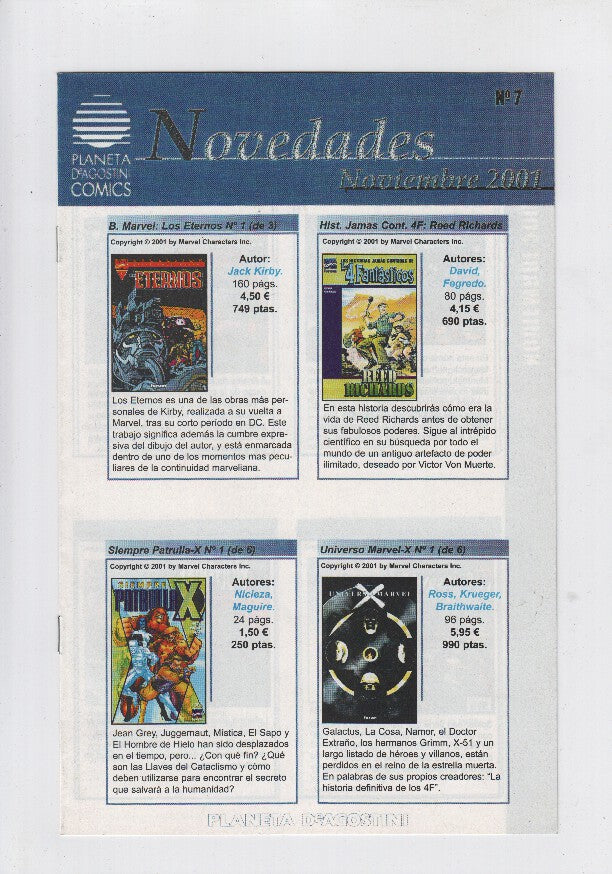 Novedades noviembre 2001 de Planeta comics