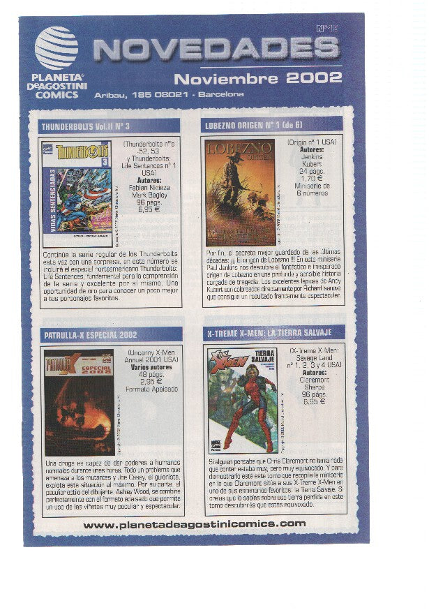 PLANETA DE AGOSTINI COMICS NOVEDADES, Numero 19: NOVIEMBRE 2002