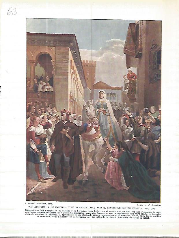 LAMINA 4576: Enrique IV de Castilla y su hermana Isabel reconciliandose en Segovia