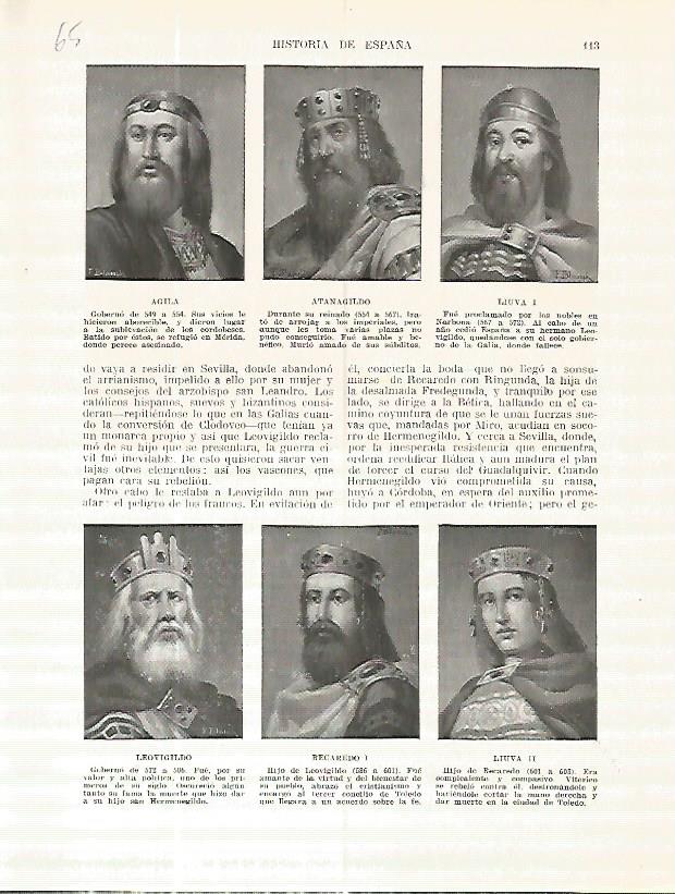 LAMINA 4578: Retratos de Agila Atanagildo Liuva I Leovigildo Recaredo I y Liuva II
