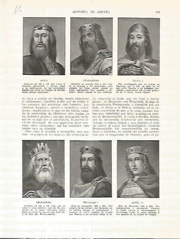 LAMINA 4578: Retratos de Agila Atanagildo Liuva I Leovigildo Recaredo I y Liuva II