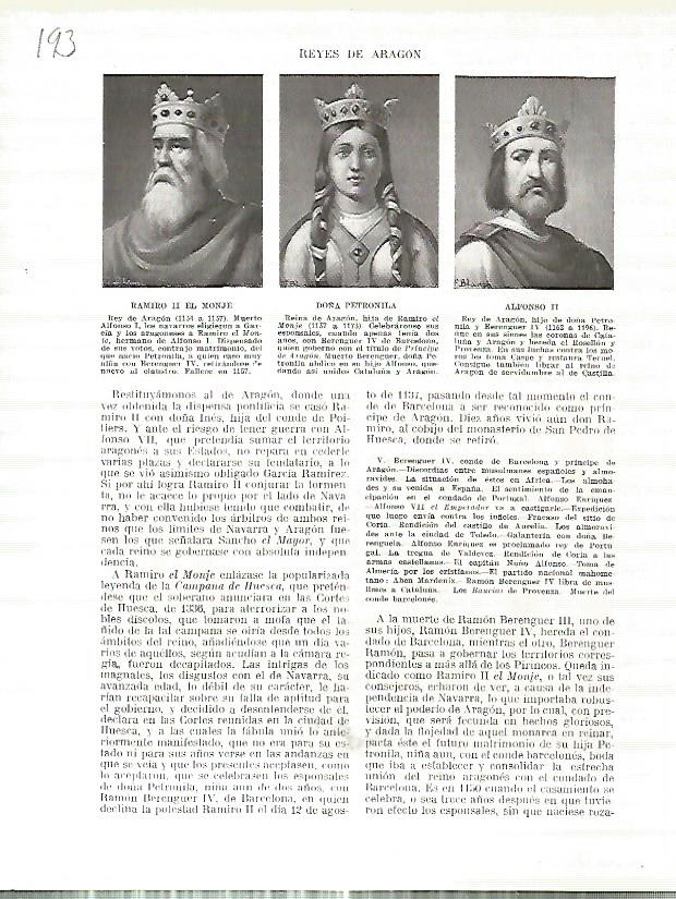 LAMINA 4706: Retratos de Ramiro II el Monje Doña Petronila y Alfonso II