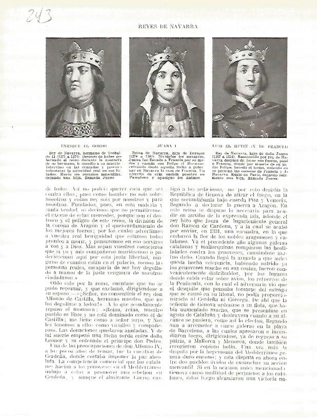 LAMINA 4756: Retratos de Enrique el Gordo Juana I y Luis el Hutin