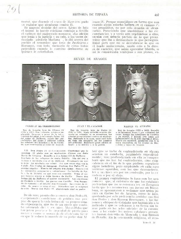 LAMINA 4764: Retratos de Pedro IV el Ceremonioso Juan I el Cazador y Martin el Humano