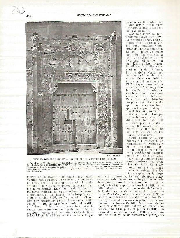 LAMINA 4776: Puerta del Palacio del rey don Pedro I en Toledo