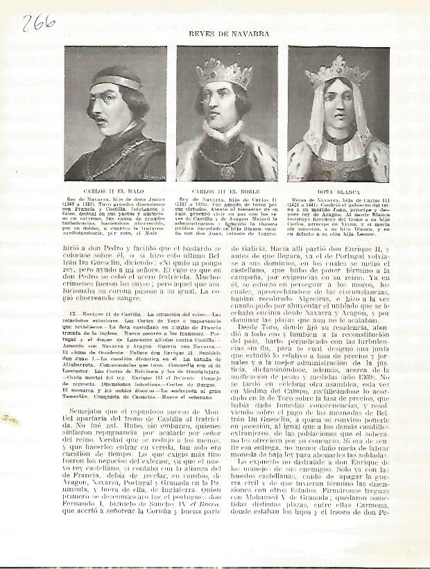LAMINA 4779: Retratos de Carlos II el Malo Carlos III el Noble y Doña Blanca