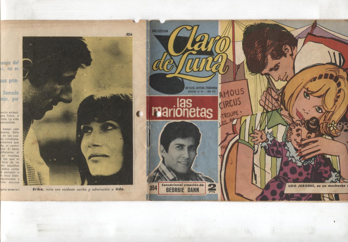 Claro de Luna numero 354: reportaje sobre Udo Jurgens (numerado 2 en trasera)