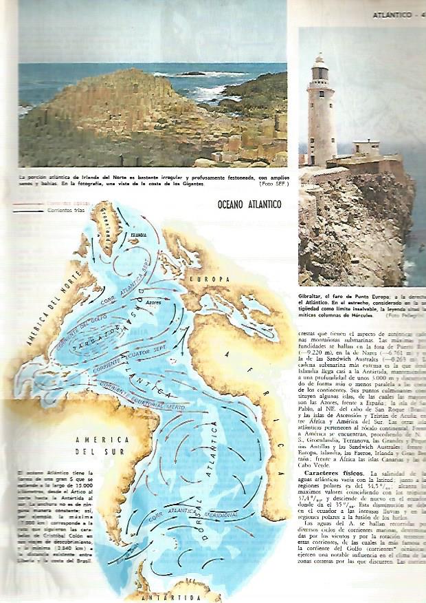 LAMINA MONITOR 0370: FARO DE PUNTA EUROPA EN GIBRALTAR. MAPA DE LAS CORRIENTES DEL ATLANTICO