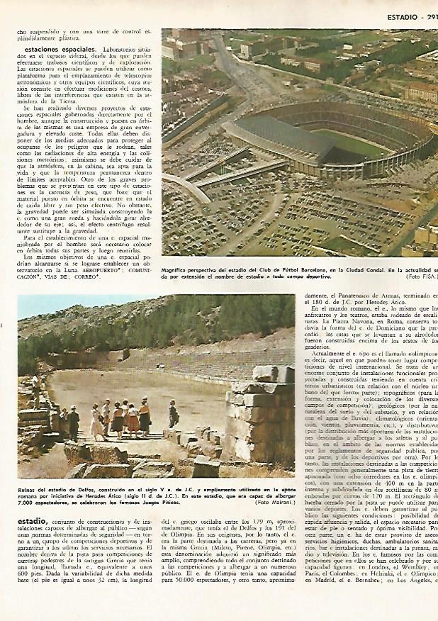LAMINA MONITOR 0476: VISTA AEREA DEL ESTADIO DEL F.C. BARCELONA. RUINAS DEL ESTADIO DE DELFOS GRECIA