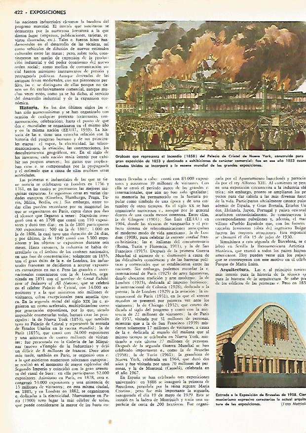 LAMINA MONITOR 0485: ENTRADA A LA EXPOSICION DE BRUSELAS DE 1958. GRABADO QUE REPRESENTA EL INCENDIO DEL PALACIO DE CRISTAL DE NUEVA YORK