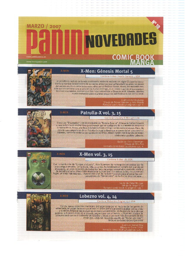 PANINI COMICS Boletin de NOVEDADES: Numero 10 (Marzo 2007)