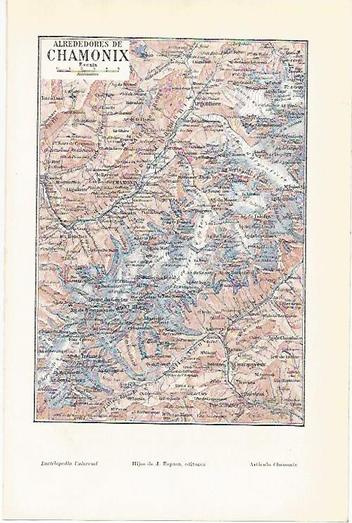 LAMINA ESPASA 14424: Mapa de los alrededores de Chamonix Francia