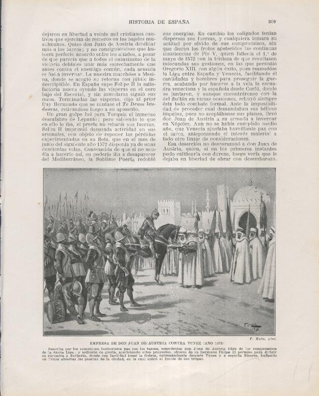 Historia de España lamina 189: Empresa de Don Juan de Austria contra Tunez (1573)