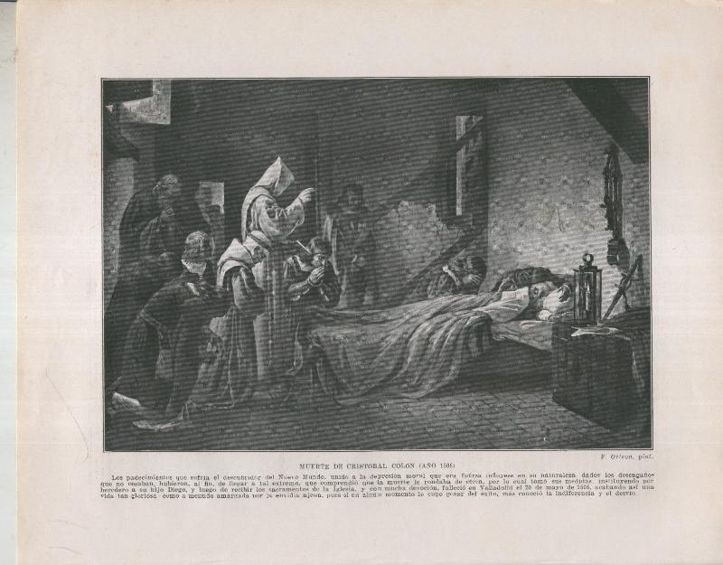 Historia de España lamina 042: Muerte de Cristobal Colon (1506)
