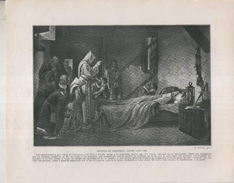 Historia de España lamina 042: Muerte de Cristobal Colon (1506)
