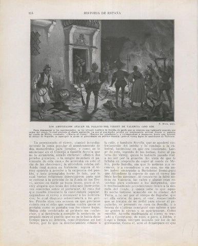 Historia de España lamina 106: Los amotinados atacan el palacio del virrey de Valencia (1520)