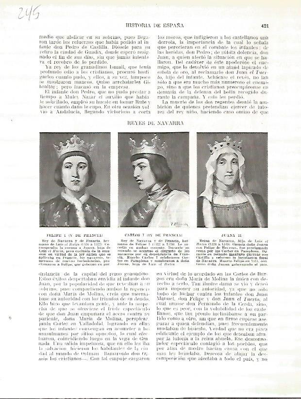 LAMINA 4758: Retratos de Felipe V de Francia Carlos IV de Francia y Juana II