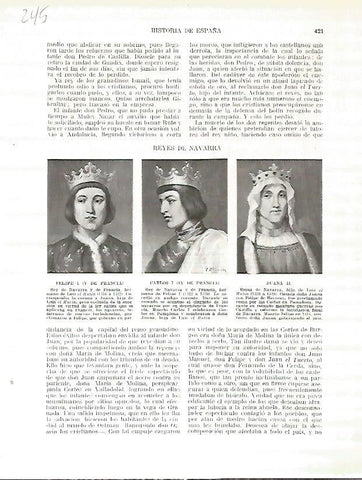 LAMINA 4758: Retratos de Felipe V de Francia Carlos IV de Francia y Juana II