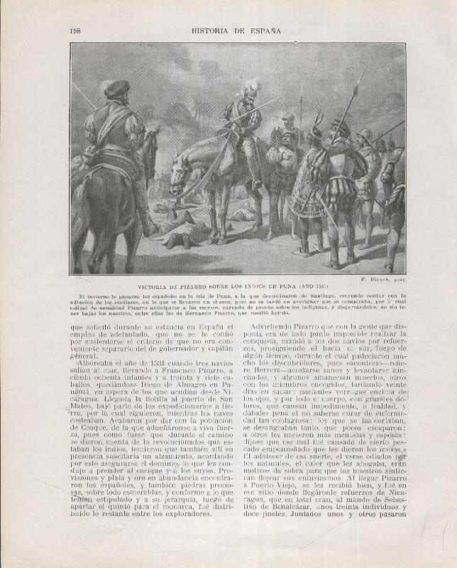 Historia de España lamina 138: Victoria de Pizarro sobre los indios de Puna (1531)