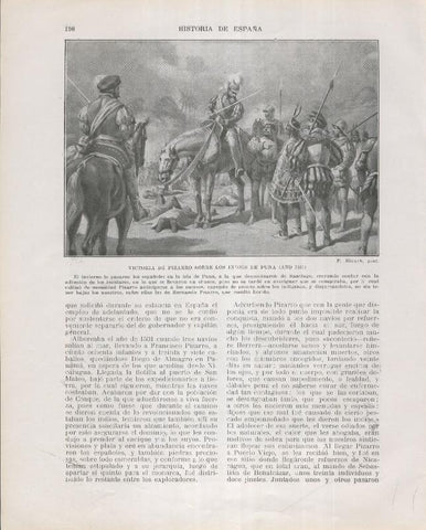 Historia de España lamina 138: Victoria de Pizarro sobre los indios de Puna (1531)
