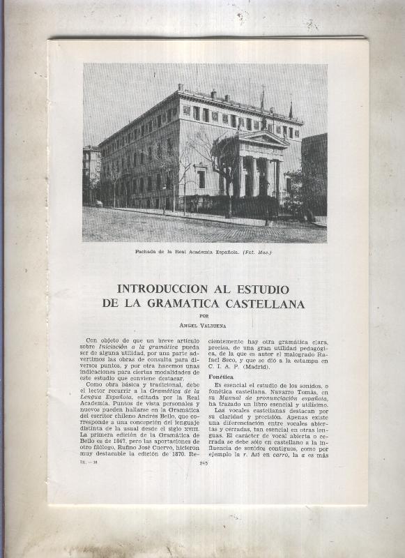 Introduccion al estudio de la gramatica castellana por Angel Valbuena