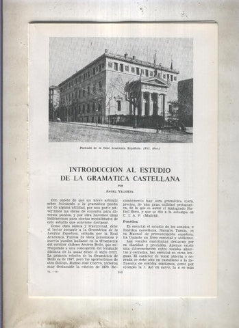 Introduccion al estudio de la gramatica castellana por Angel Valbuena