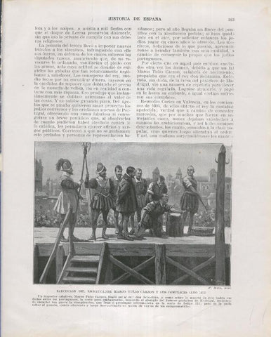 Historia de España lamina 211: Ejecucion de Marco Tulio Carzon y sus complices (1603)