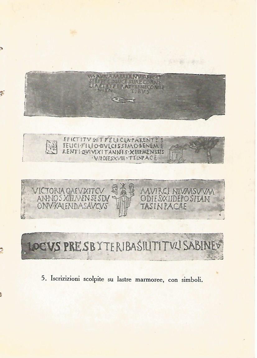 Lamina 441: CATACUMBAS DE ROMA. Inscripciones sobre marmol con simbolos