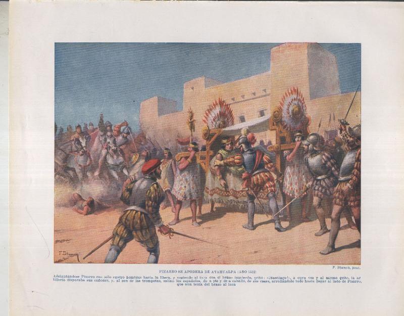 Historia de España lamina 016: Pizarro se apodera de Atahualpa (1532)