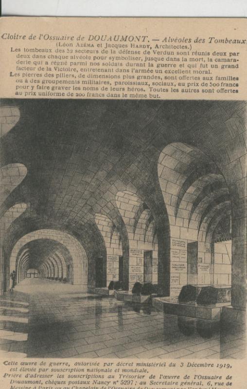 Postal 008373: Cloitre de L´Ossuari de Douaumont, alveoles des Tombeaux, Francia