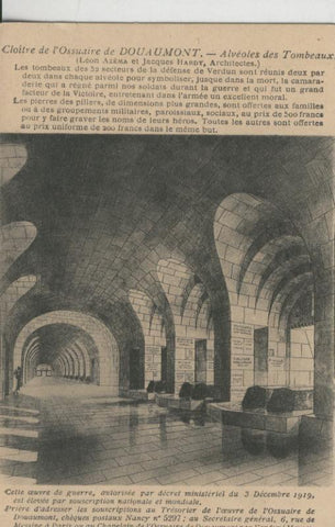 Postal 008373: Cloitre de L´Ossuari de Douaumont, alveoles des Tombeaux, Francia