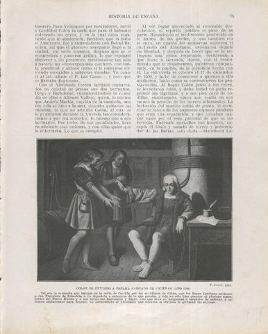 Historia de España lamina 092: Colon es enviado a España cargado de cadenas (1500)