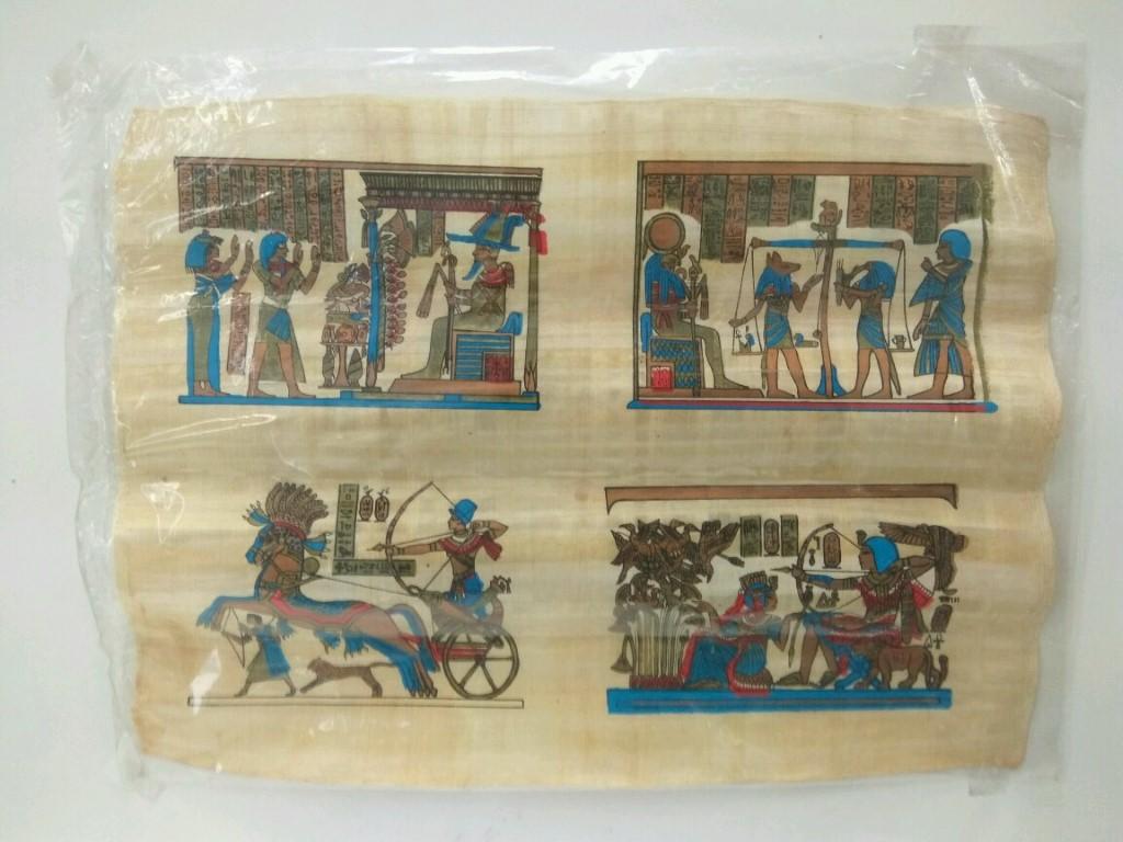 Lamina-Papiro: PAPIRO EGIPTO, pintado a mano: Anubis, Toth, Osiris. (MODELO 01)