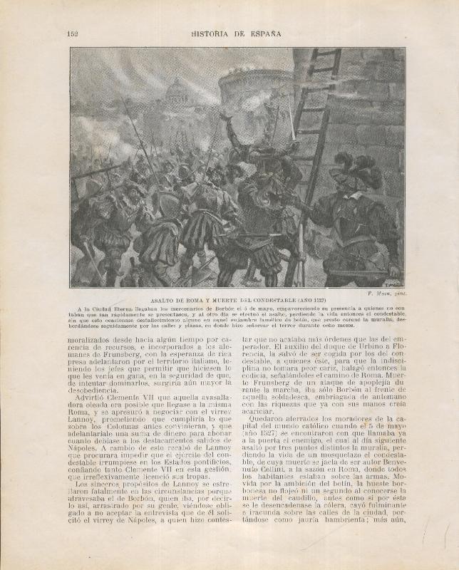 Historia de España lamina 120: Asalto de Roma y muerte del Condestable (1527)