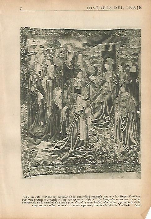 LAMINA 5409: Tapiz de la Catedral de Lerida con la reina Isabel la Catolica
